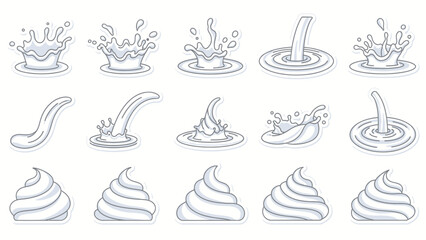 Collection of water splashes and swirls with cream dollops in a vector illustration