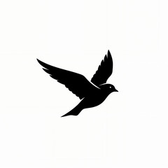 Obraz premium Black and White Flying Bird Vector Silhouette Icon in Minimal Flat Design 