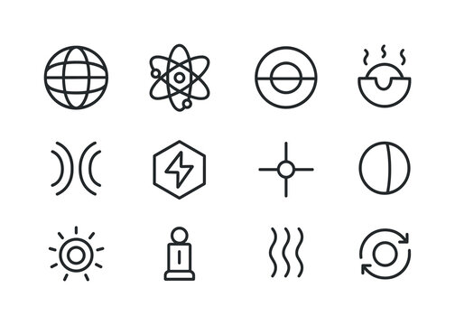 Core Icon Set. Core. Line icon set of Core: earth core, atom nuc