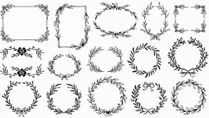 Collection of Hand Drawn Floral Wreath and Frame Designs.