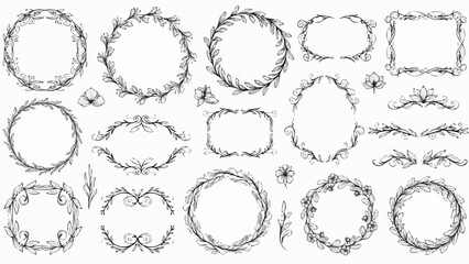 Collection of Decorative Floral Wreaths and Ornate Frames.