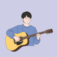 Obraz premium Man playing acoustic guitar vector illustration