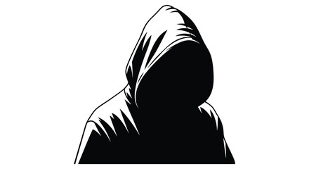 A striking black and white illustration of a hooded figure showcasing a dramatic silhouette © Bsicon02