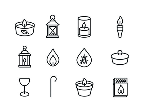 Outdoor Candle Icons. Outdoor candles. Line icon set of outdoor