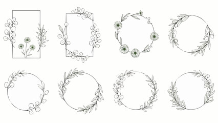 Collection of elegant floral and leaf borders and frames for design.