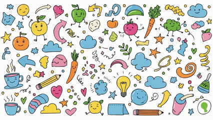 Cute Kawaii Doodle Characters and Objects Collection.