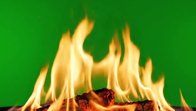 Vibrant orange flames rising against green background