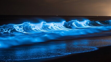 Glowing Blue Waves in Dark Water.