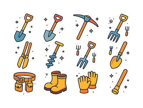 Colorful Digging Tools. digging tools. Colorful isometric vector