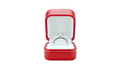 Diamond Ring in Red Jewelry Box on White Background