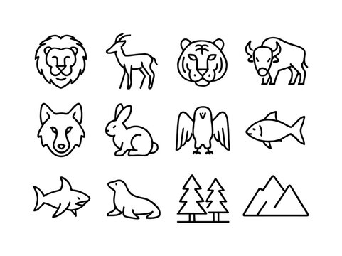 Predator-Prey Icons. Predator and prey. Line icon set of predato