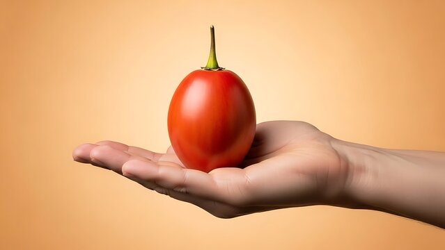 hand holding tamarillo