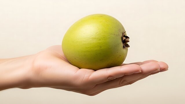 hand holding white sapote