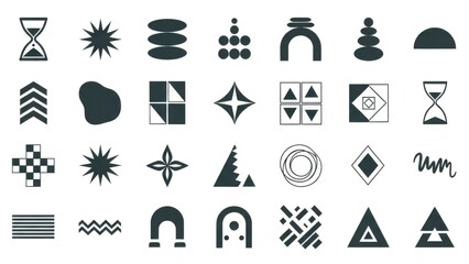 Diverse set of geometric shapes and minimalist icons for graphic design projects and illustration