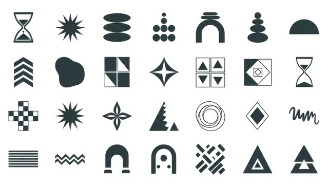 Diverse set of geometric shapes and minimalist icons for graphic design projects and illustration - Powered by Adobe