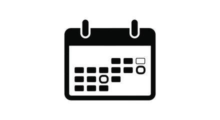 A simple black calendar icon representing scheduling dates and time management silhouette