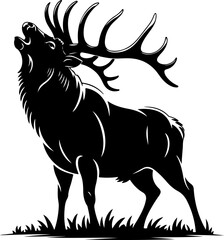 large bull elk bugling silhouette vector illustration