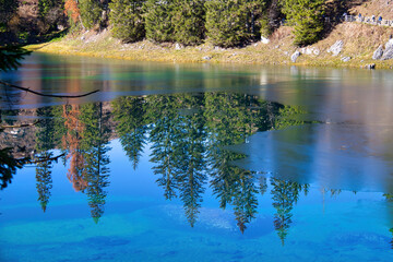 Lake Carezza, Municipality of Nova Levante, Val d'Ega, Italy,