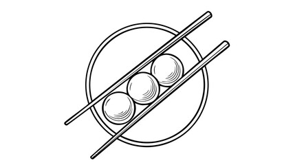 Three white spheres are placed in a circle with chopsticks on top.