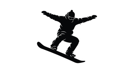 Fototapeta premium A dynamic snowboarder in mid air arms outstretched captured in a striking silhouette