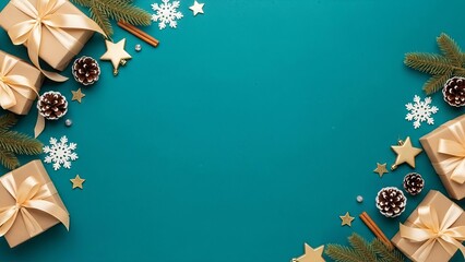 Festive Christmas Arrangement with Evergreen Branches and Gracefully Wrapped Presents