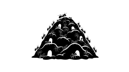 A detailed illustration shows an ant colony with many ants crawling on the surface and entering openings.