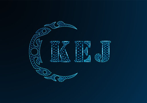 Low poly letter logo KEJ design. KEJ letter logo low poly vector design on blue color gradient background. KEJ logo low poly design