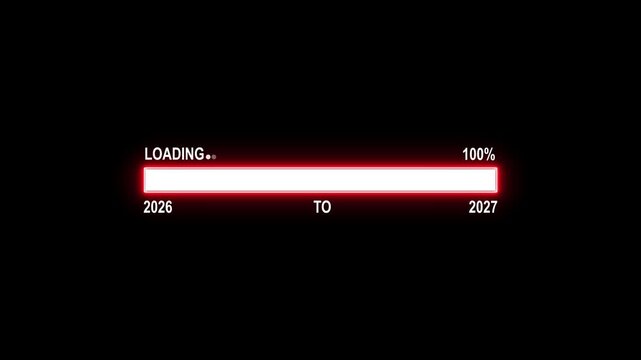 Loading Bar Showing Progress From Year 2026 To 2027 With 100 Percent Complete progress bar progress indicator. 4K motion animation on a transparent background alpha channel.