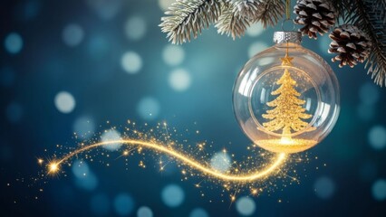 Festive christmas tree ornament with magical light trail and elegant winter design