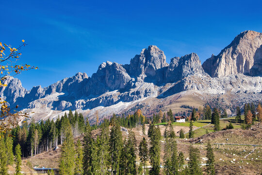 On the trails around Lake Carezza. Dolomites, Ega Valley, Italy.