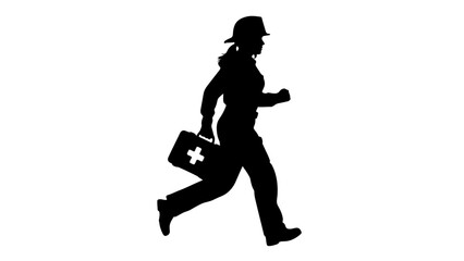 Silhouette of a person running with a first aid kit.