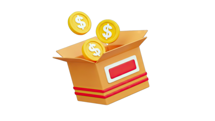 Dollar Coins Falling into Box - Financial Concept