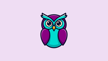 Obraz premium Cartoon owl with purple head and turquoise body on a light purple background.