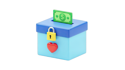 Donation Box with Money and Heart Symbol