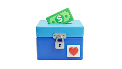 Donation Box with Money and Heart Symbol