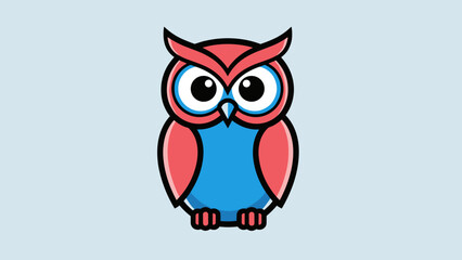 Obraz premium Cartoon owl with red head and wings and blue body on a light blue background.