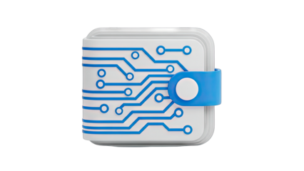 Digital Wallet with Circuit Board Design on White Background