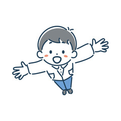 笑顔でばんざいをしている男の子の可愛いシンプルなイラスト素材