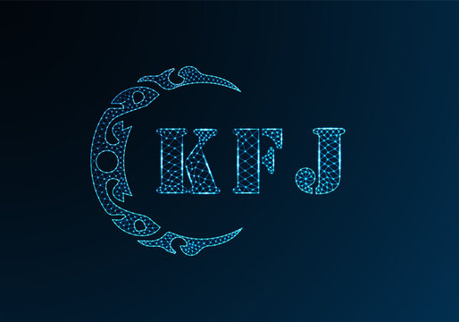 Low poly letter logo KFJ design. KFJ letter logo low poly vector design on blue color gradient background. KFJ logo low poly design