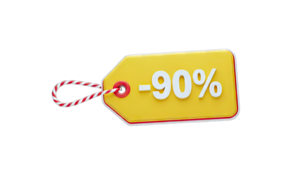 Discount Tag Showing 90% Off Sale on White Background