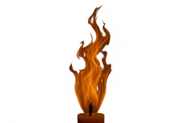 Flickering candle flame creating warm glow, dynamic fire burning with orange and yellow colors on transparent background