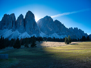 The Odle Group - a mountain range in the Dolomites. The most beautiful hike in the Puez-Odle, Nature Park. Dolomites, Italy