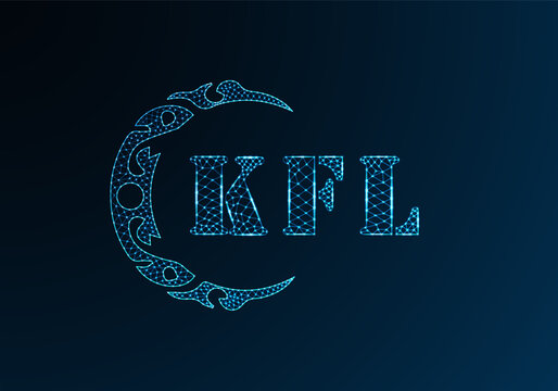 Low poly letter logo KFL design. KFL letter logo low poly vector design on blue color gradient background. KFL logo low poly design