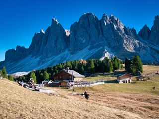 The Odle Group - a mountain range in the Dolomites. The most beautiful hike in the Puez-Odle, Nature Park. Dolomites, Italy