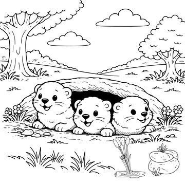 Groundhog Day coloring pages for kids featuring cute groundhog family scenes and winter-to-spring themes. Perfect for classroom activities, homeschool lessons, seasonal crafts, and fun February printa