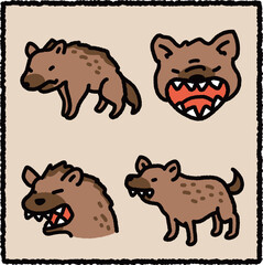 Hand-Drawn Hyena Illustration Set, African Savanna Carnivorous Mammal Educational Cartoon