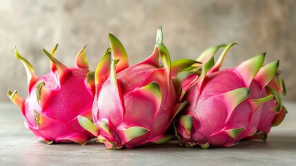 Exotic dragon fruit still life, offering vibrant colors and intriguing textures, perfect for promoting healthy eating, unique flavors, and visually appealing culinary creations