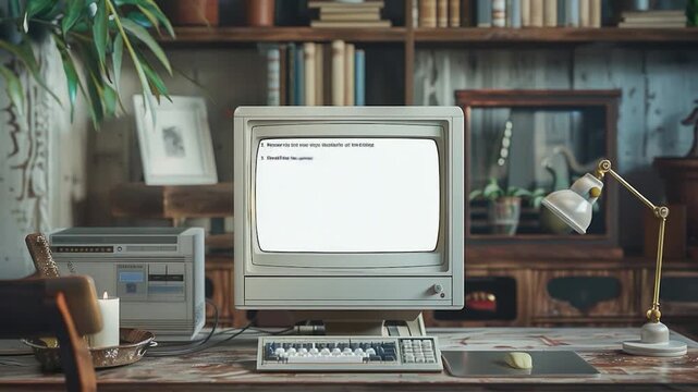 Video An old computer sitting on a wooden desk, great for historical or nostalgic themes