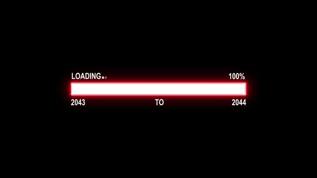 Loading Bar Showing Progress From Year 2043 To 2044 With 100 Percent Complete progress bar progress indicator. 4K motion animation on a transparent background alpha channel.