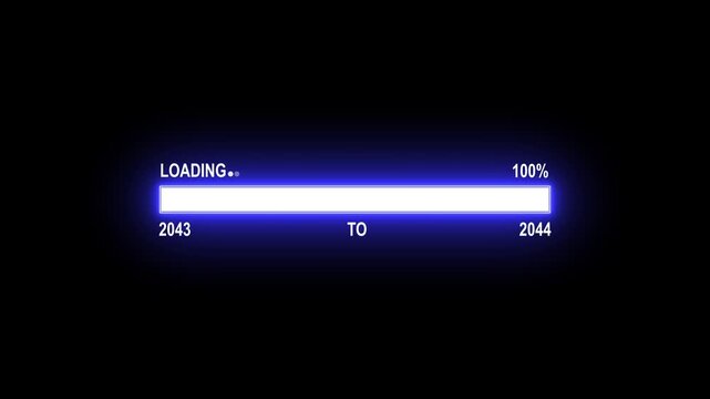 Loading Bar Showing Progress From Year 2043 To 2044 With 100 Percent Complete progress bar progress indicator. 4K motion animation on a transparent background alpha channel.